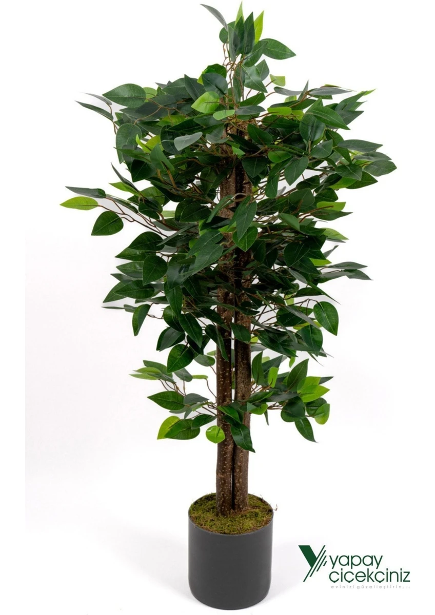 Gri Saksıda 100 cm Yoğun Yapraklı Gerçekçi Yapay Benjamin Ağacı